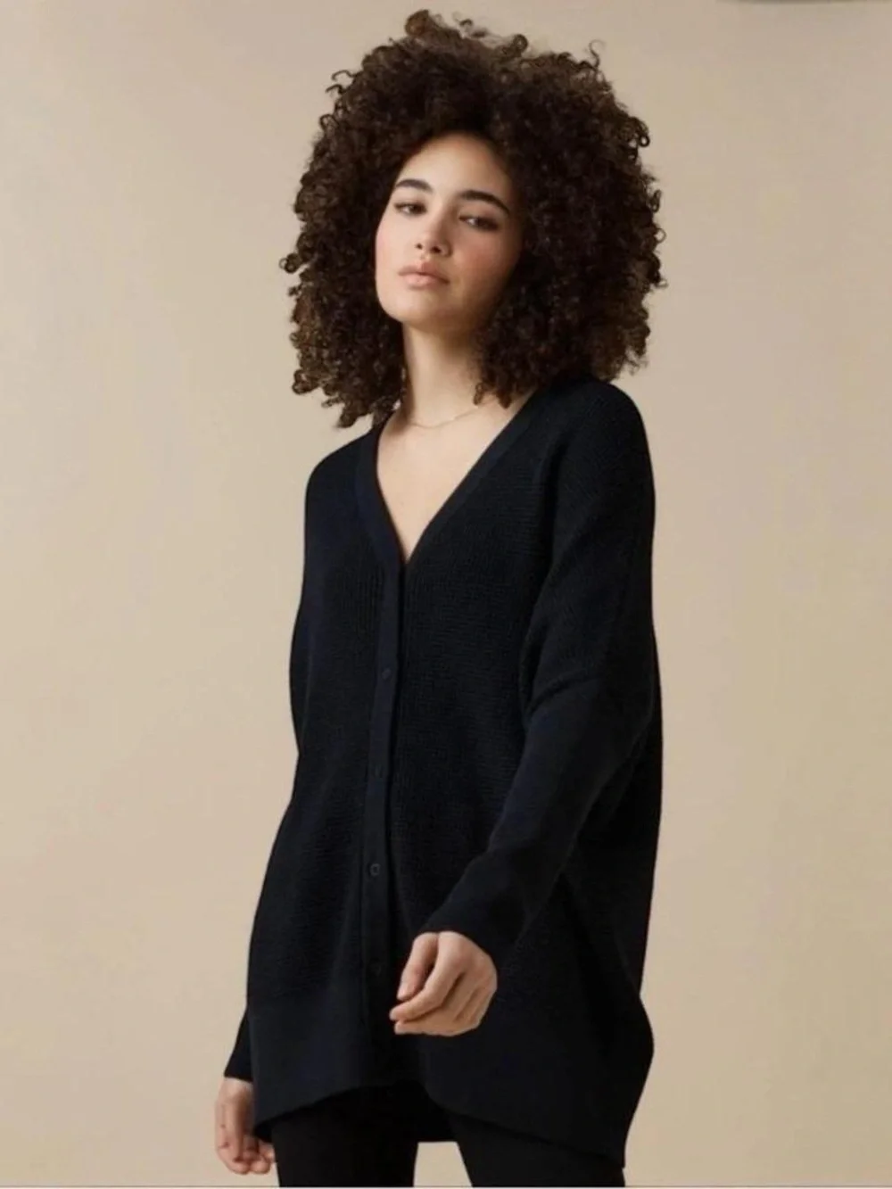 VETTA Black Oversized Button Down 2 Way Casual Knit Casual Cardigan Sweater M